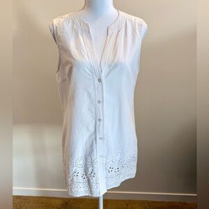 Della Spiga 100% Cotton Eyelet Button Down Sleeveless Summer Top Size Medium